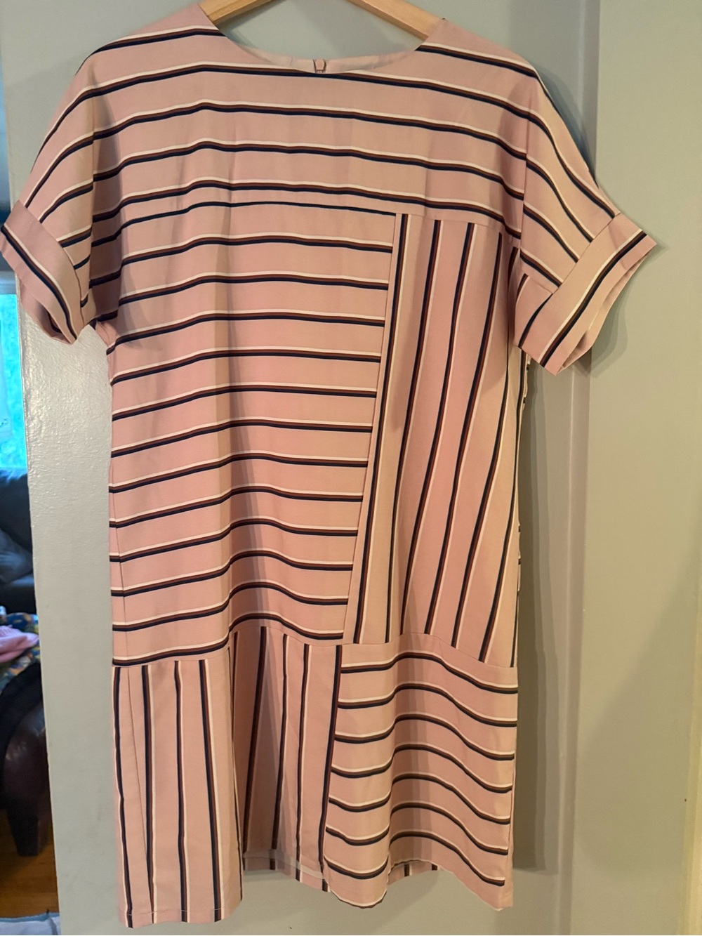 Joy Joy Blush Pink Dress with Navy and Brown Stripes